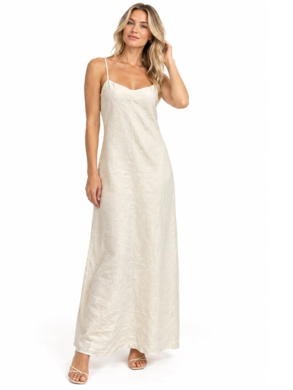 Reformation 100% Linen Cream Maxi Slip Dress Spaghetti Straps Size M Resort wear